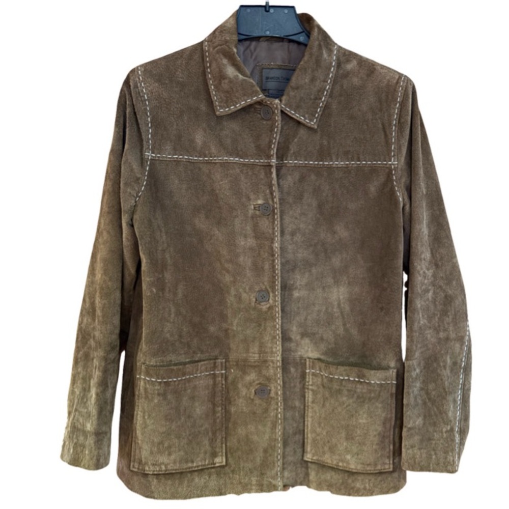 Brandon Thomas Brown Suede Women's Jacket Top Stitched Patch Pockets Size Med